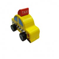 Играчка количка, Такси, Дървена, Жълта, 10х5 см, снимка 2 - Коли, камиони, мотори, писти - 37742924