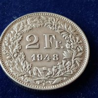 2 франка 1948 Швейцария СРЕБЪРНИ сребърна монета сребр, снимка 1 - Нумизматика и бонистика - 39771736