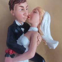 Младоженци двойка голяма фигурка връх украса за сватба сватбена торта топер керамична, снимка 2 - Декорация - 33969934