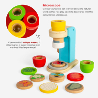 Bigjigs Toys Дървена играчка микроскоп от 14 части с 3 лещи, образователна играчка за малки деца, снимка 5 - Образователни игри - 44737638