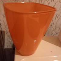 стъклена ваза оранжева 13x13отвор 17 см.вис., снимка 1 - Вази - 42390169