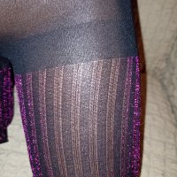 Modern fashion M- Нов  плътен чорапогащник в райе с лилав брокат , снимка 1 - Други - 39319997