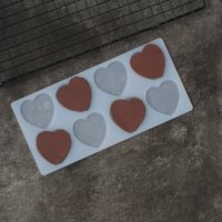 8 плоски сърца сърце силиконов молд форма за фондан изомалт шоколад украса декор торта смола, снимка 1 - Форми - 29336830