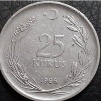 25 куруш Република Турция 1966, снимка 1 - Нумизматика и бонистика - 31384325