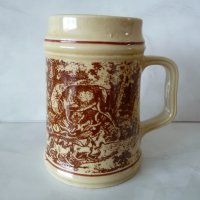 Стара керамична халба за бира с ловни мотиви българска елен ловец , снимка 3 - Други ценни предмети - 37375049
