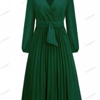 Дамска макси плисирана рокля с дълъг ръкав с изкуствена обвивка и V-образно деколте, 2цвята - 023, снимка 11 - Рокли - 39147866