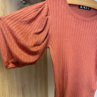 Рипс блузка с буфан ръкав, размер XS/S, снимка 2 - Тениски - 44395274