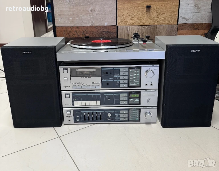 🔊Ретро аудио сет SANYO - усилвател, тунер, дек, грамофон и подарък колони SONY🔊, снимка 1