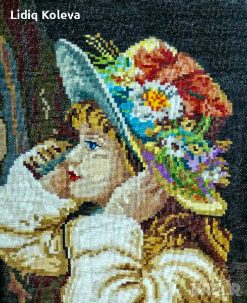 Ръчно изработен гоблен Момиче с капела, снимка 1