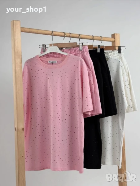 Дамски екип с камъни / камъчета тениска къси панталони , снимка 1