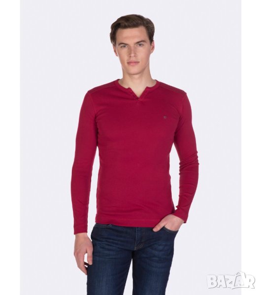 Мъжка памучна блуза в цвят бордо Felix Hardy - 2XL, снимка 1