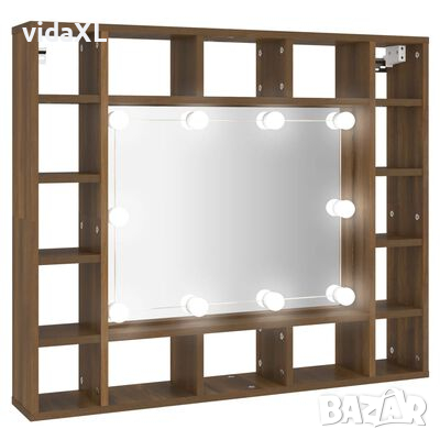 vidaXL Огледален шкаф с LED, кафяв дъб, 91x15x76,5 см(SKU:820450, снимка 1
