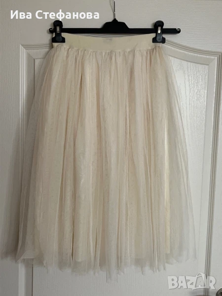  Нова елегантна бяла пола плисе плисирана тип пачка тюл подплата ластик на талията , снимка 1