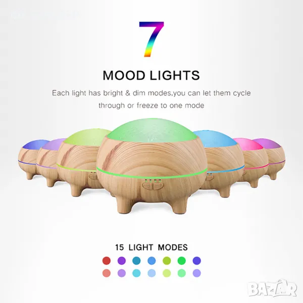 300ml Арома дифузер и овлажнител светло дърво с Bluetooth колонка, снимка 1