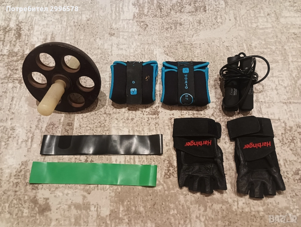 Въже за скачане колело коремни преси тежести 750гр за крака ръце ластици тренировка ръкавици фитнес, снимка 1