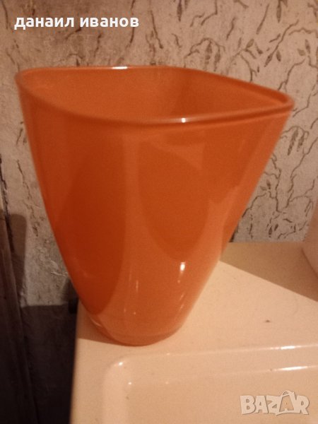 стъклена ваза оранжева 13x13отвор 17 см.вис., снимка 1
