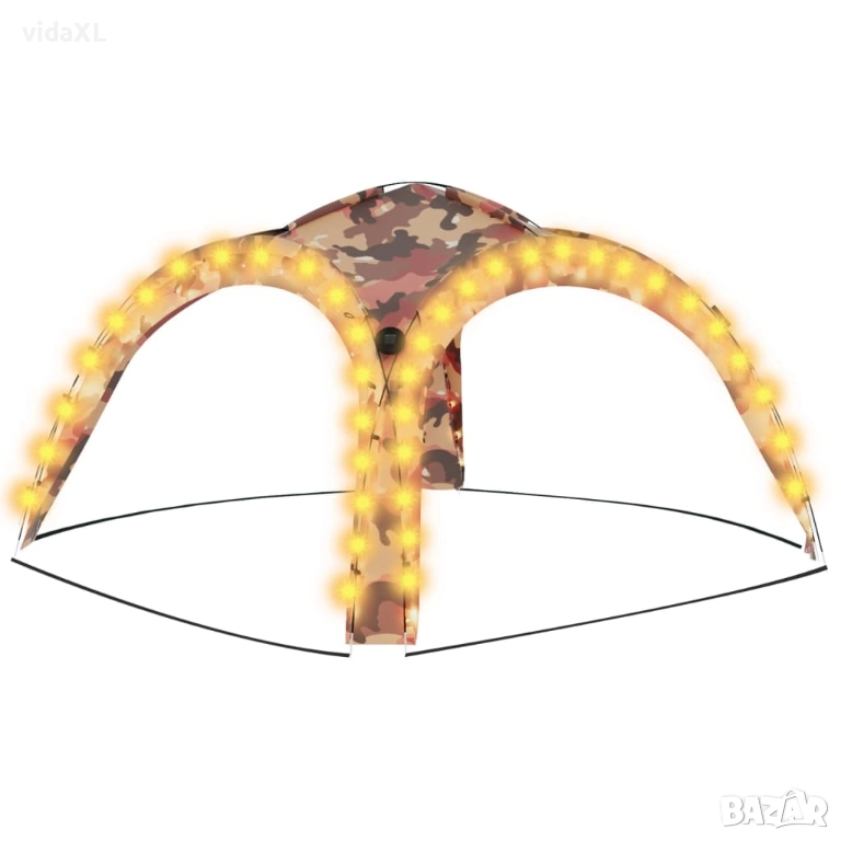 vidaXL Парти шатра с LED и 4 стени, 3,6x3,6x2,3 м, камуфлаж(SKU:93078), снимка 1