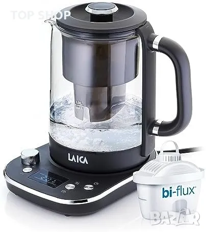 Нова Електрическа кана с воден филтър LAICA ISEO 1,5л за кафе чай кухня, снимка 1