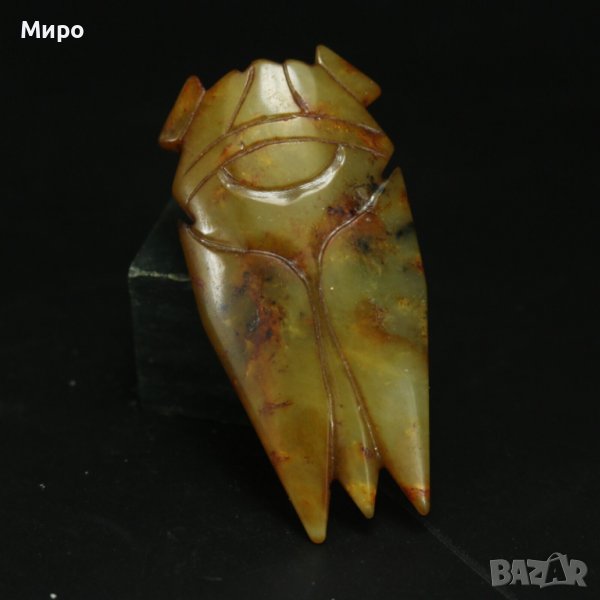 ЕСТЕСТВЕН НЕФРИТ ЖАДЕИТ ГРАВЮРА ГРАВИРАН НАСЕКОМО БУБОЛЕЧКА ТАЛИСМАН , снимка 1