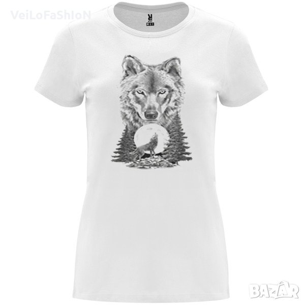 Нова дамска тениска с Вълк - Пълнолуние в бял цвят, снимка 1