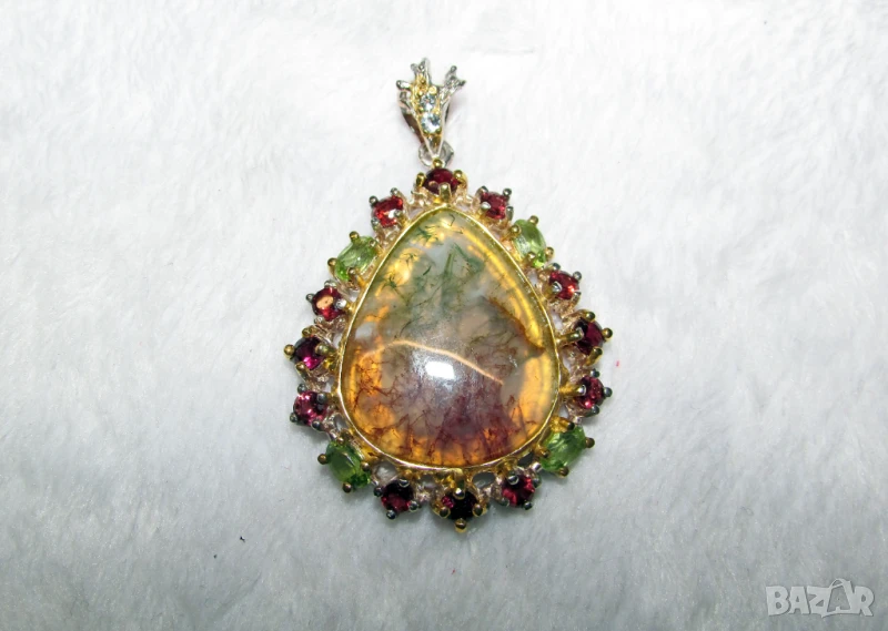 925 сребърно колие с цветен ахат, натурален минерал, снимка 1