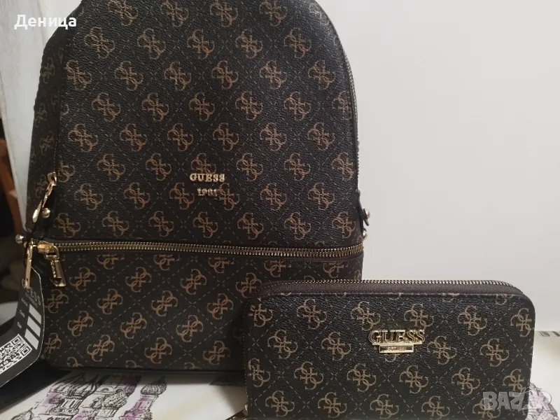Дамска кафява чанта на GUESS  и портмоне на GUESS , снимка 1