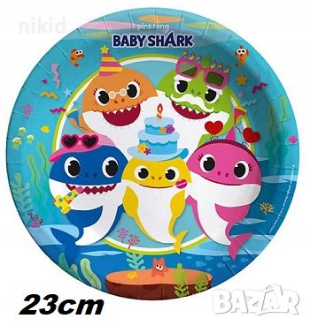 Бебе Акули Baby Shark големи 8 бр парти чинии чинийки, снимка 1