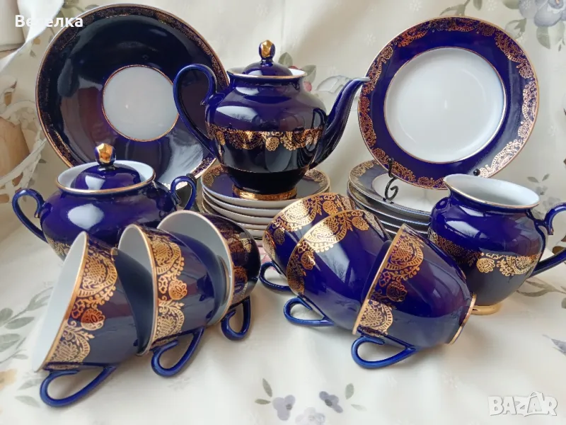 ЛФЗ, СССР, Сервиз за кафе/чай Златен фриз, 1-во качество, снимка 1