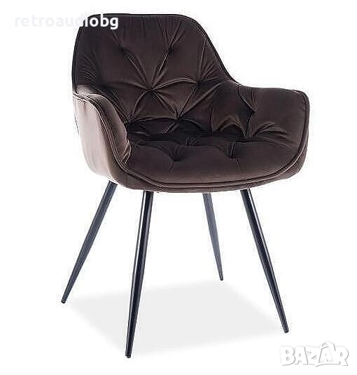 Трапезен стол кресло ЧЕРИ ВЕЛВЕТ кадифе в кафяв цвят, снимка 1