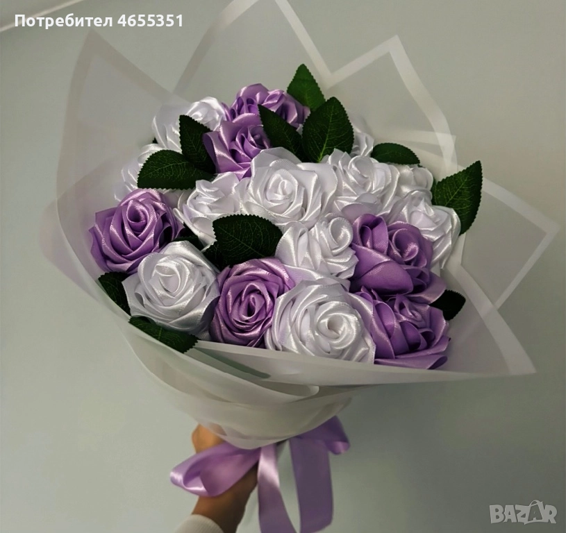 (17 рози)Вечни сатенени букети-ръчно изработени и подходящи за всеки повод!, снимка 1
