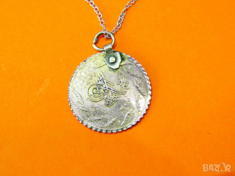 Старинна османска муска , турски амулет с Тугра, тура 2 см -  накит, амулет  със сребър, снимка 1