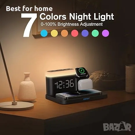 Докинг станция за зареждане за телефон  5 в 1  с будилник, снимка 3 - Безжични зарядни - 49605331