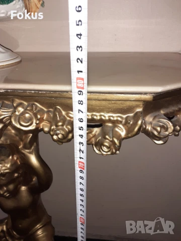 Страхотен бароков комплект дървена конзолна масичка с рамка, снимка 6 - Антикварни и старинни предмети - 50989458