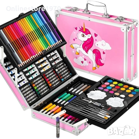 Детски комплект за рисуване RAGI, 145 части, в куфарче, розов -20 % намаление 