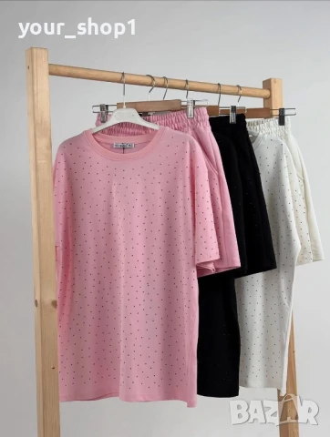 Дамски екип с камъни / камъчета тениска къси панталони , снимка 1