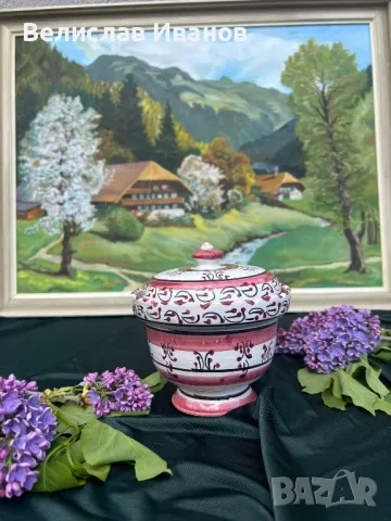 Кокетна керамична захарница ръчно рисувана.Без забележки., снимка 3 - Антикварни и старинни предмети - 49937968