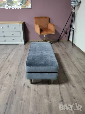 Голяма сива табуретка от плат с функция ракла, снимка 3 - Дивани и мека мебел - 49329166