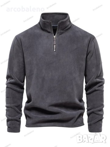 Мъжки едноцветен суичър с  полар, дълги ръкави и половин цип, 3цвята , снимка 4 - Суичъри - 42898404
