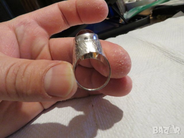 мъжки стар сребърен пръстен, стар голям сребърен османски пръстен с кехлибар, турски пръстен , снимка 3 - Пръстени - 32203556