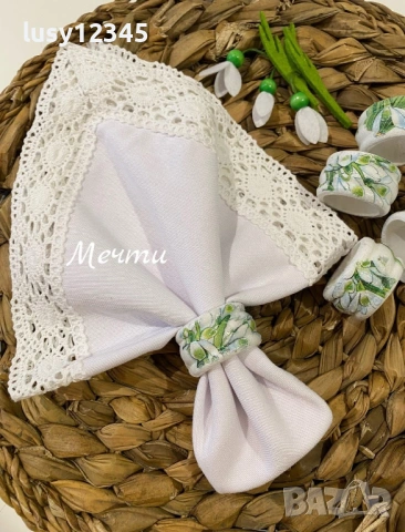 Комплект шест пръстени за салфетки с кокичета!, снимка 2 - Декорация за дома - 53061687