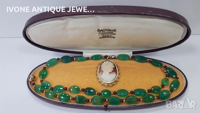 Колие от хризопраст, гранати и камея , снимка 2 - Колиета, медальони, синджири - 52794650