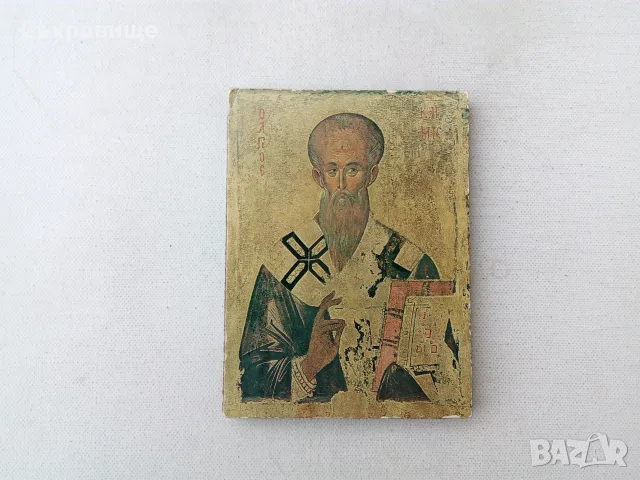 Репродукция на икона на свети Климент Охридски върху дърво