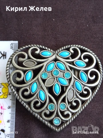 Катарама тока за колан тип сърце с тюркуазени вложки стилна 10612, снимка 7 - Колани - 51145806