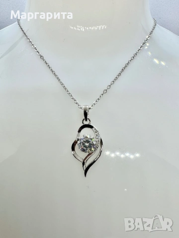 Сребърно колие с мойсанит (диамант) 1 карат, снимка 12 - Колиета, медальони, синджири - 54182718