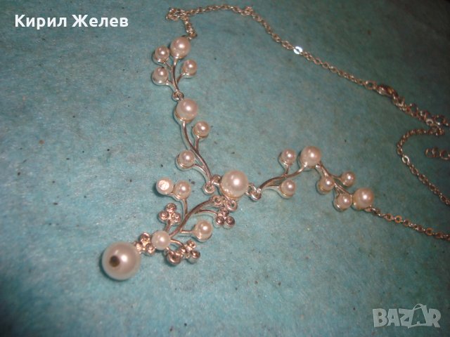 ПОСРЕБРЕНО ПЕРЛЕНО ФЛОРАЛНО НЕЖНО АРТ НУВО СТИЛ КОЛИЕ 6792, снимка 5 - Колиета, медальони, синджири - 35272179