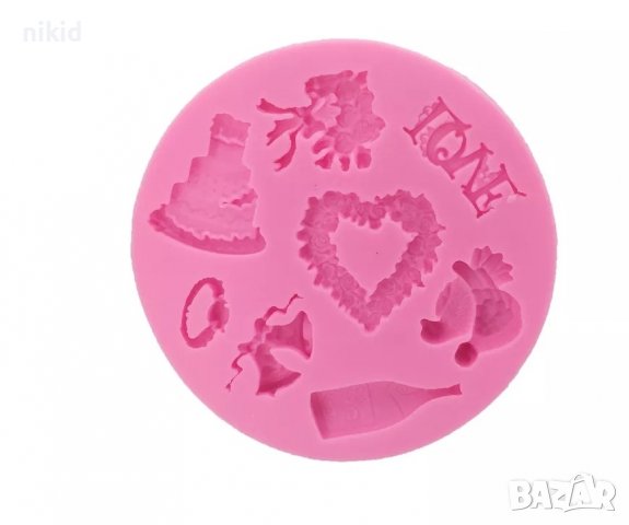  сватба love торта гълъби халка пръстен букет шампанско силиконов молд форма украса торта фондан , снимка 4 - Форми - 15147938