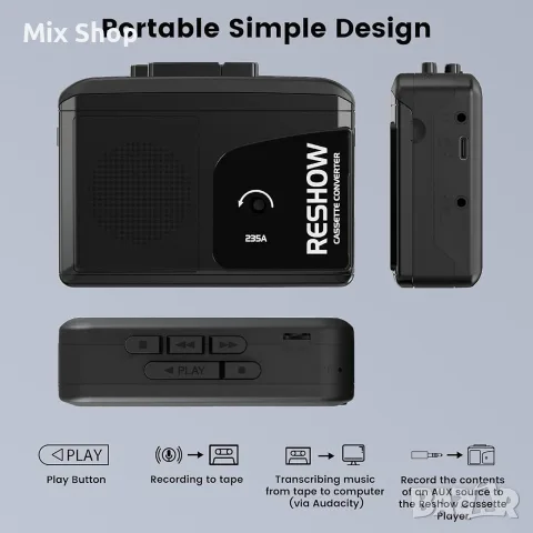 Нов Reshow Walkman касетофон към MP3 цифров конвертор с намаляване на шума,преносим касетофон, черен