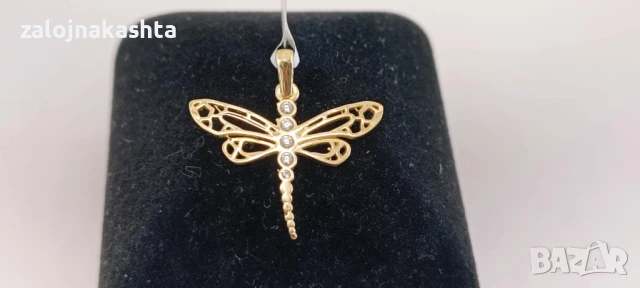 Нова Златна висулка водно конче-1,18гр/14кр, снимка 2 - Колиета, медальони, синджири - 50683333