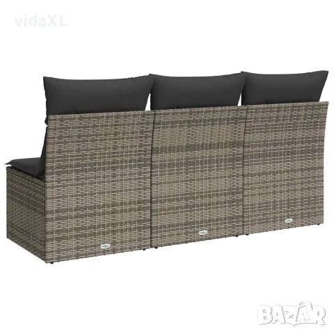 vidaXL Градински диван с възглавници, 3-местен, сив, полиратан, снимка 6 - Градински мебели, декорация  - 56147339