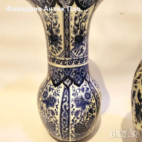 Антикварен комплект Delft – 2 вази и покрит съд, снимка 9 - Вази - 49099630